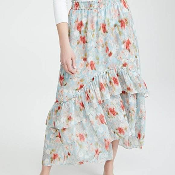 Misa Los Angeles Tia Skirt Daydream Floral High Low Tiered...